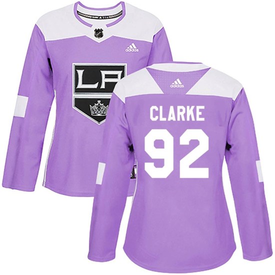 Brandt Clarke Los Angeles Kings Women's Authentic Fights Cancer Practice Adidas Jersey - Purple