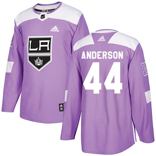 Mikey Anderson Los Angeles Kings Youth Authentic ized Fights Cancer Practice Adidas Jersey - Purple